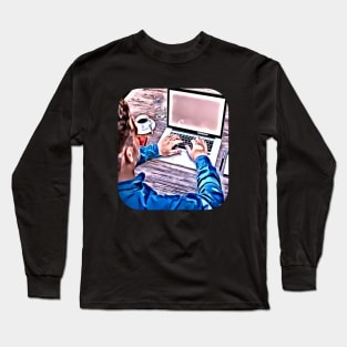 Businessman blue laptop pink make money Long Sleeve T-Shirt